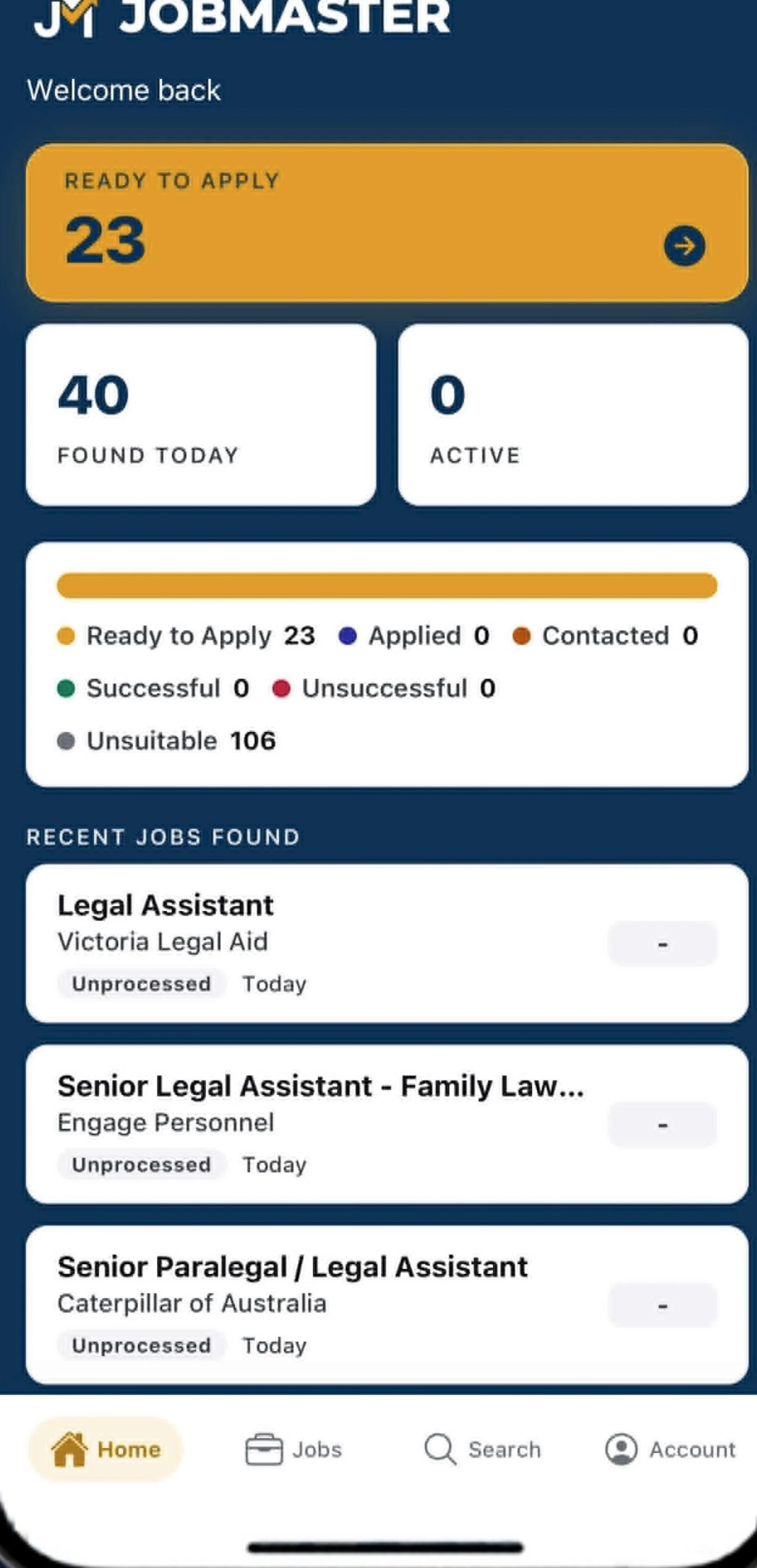 JobMaster Mobile showing the job pipeline on a phone